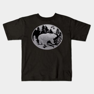 Bear Strolling In Snow Through Pine Forest Kids T-Shirt